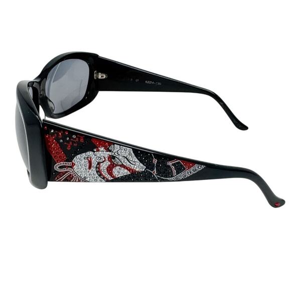 Judith Leiber vintage black red rhinestone Kabuki mask sunglasses w/ case